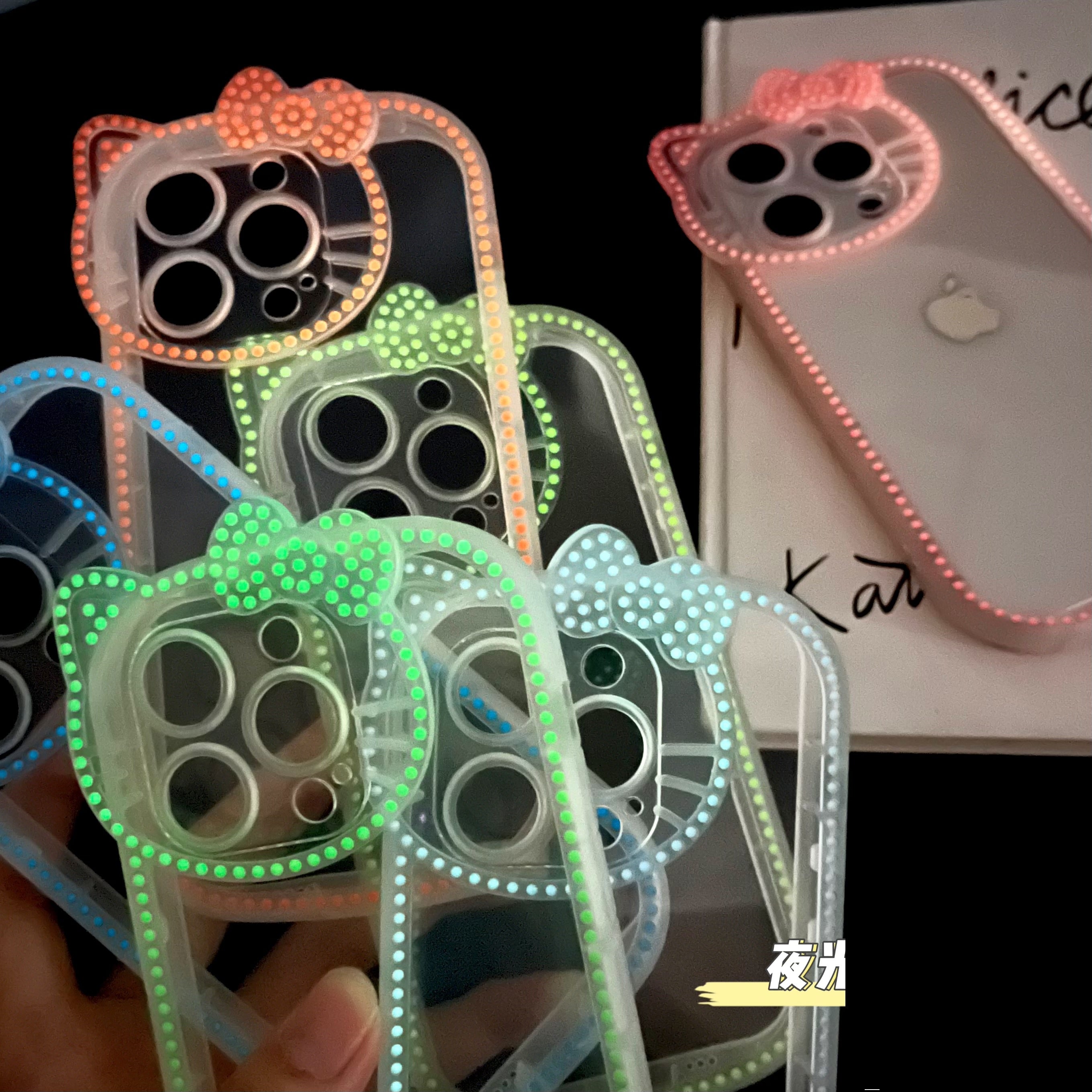 Neon Radium Night Glow Hello Kitty Colorful Transparent With Bow Case